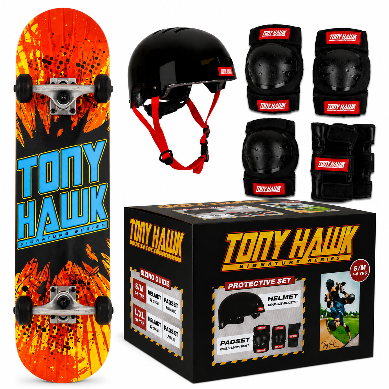 Tony Hawk SS 180 Complete Shatter Logo Skateboard + Protective Gear Combo Skateboards Tony Hawk S/M (4-8 Years)