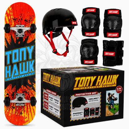 Tony Hawk SS 180 Complete Shatter Logo Skateboard + Protective Gear Combo Skateboards Tony Hawk