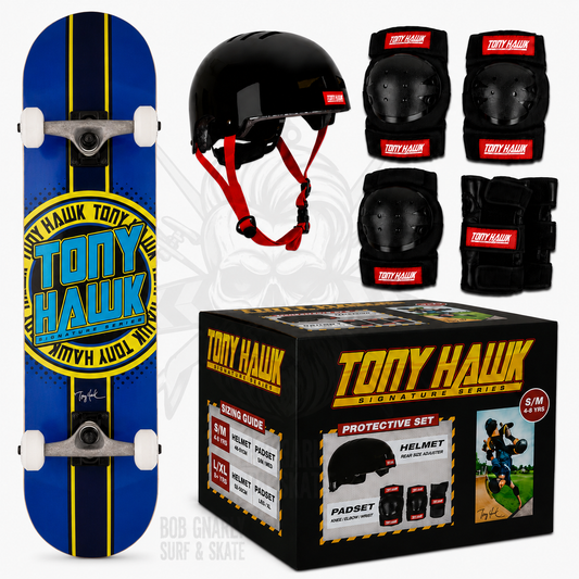 Tony Hawk SS 180 Complete Badge Logo Skateboard + Protective Gear Combo