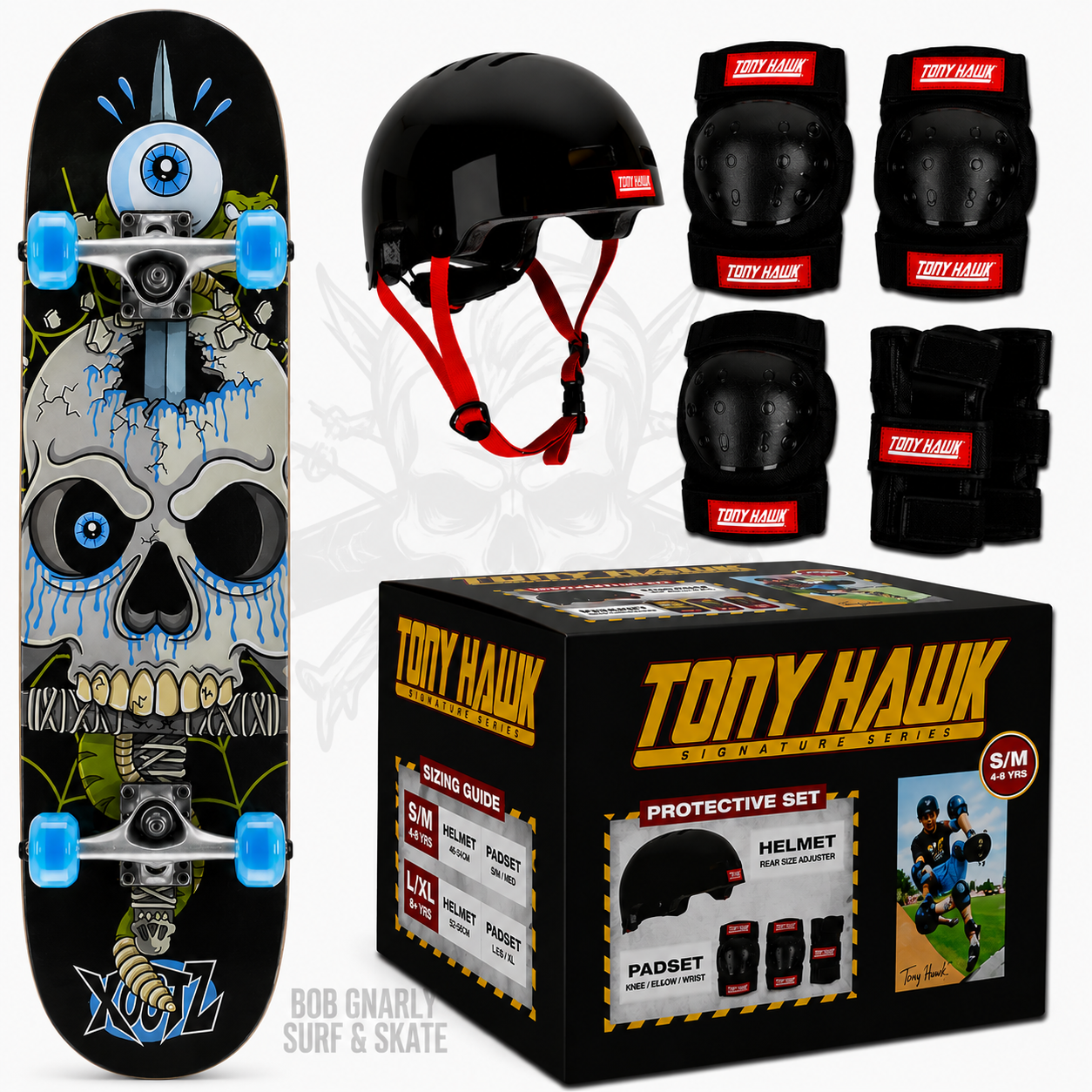 Xootz Street Skateboard Snake Skull & Tony Hawk Protection Bundle