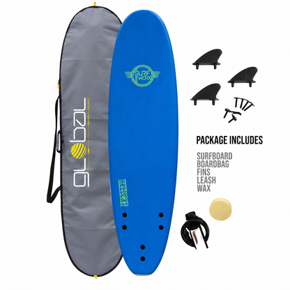 Surfworx Hellcat Mini Mal Foam surfboard 7ft 6 Blue Package 7'6 Surfboard Surfworx