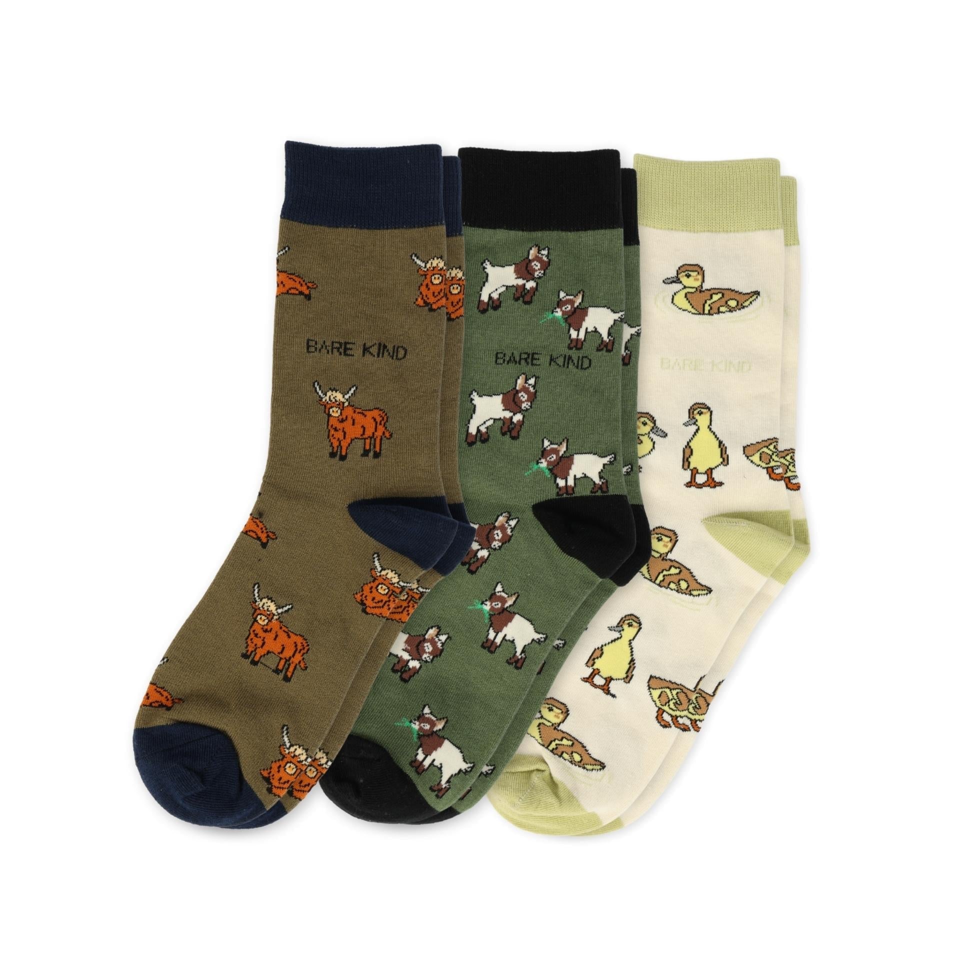Farm Animals Bundle of 3 Bamboo Sock Set Socks Bare Kind