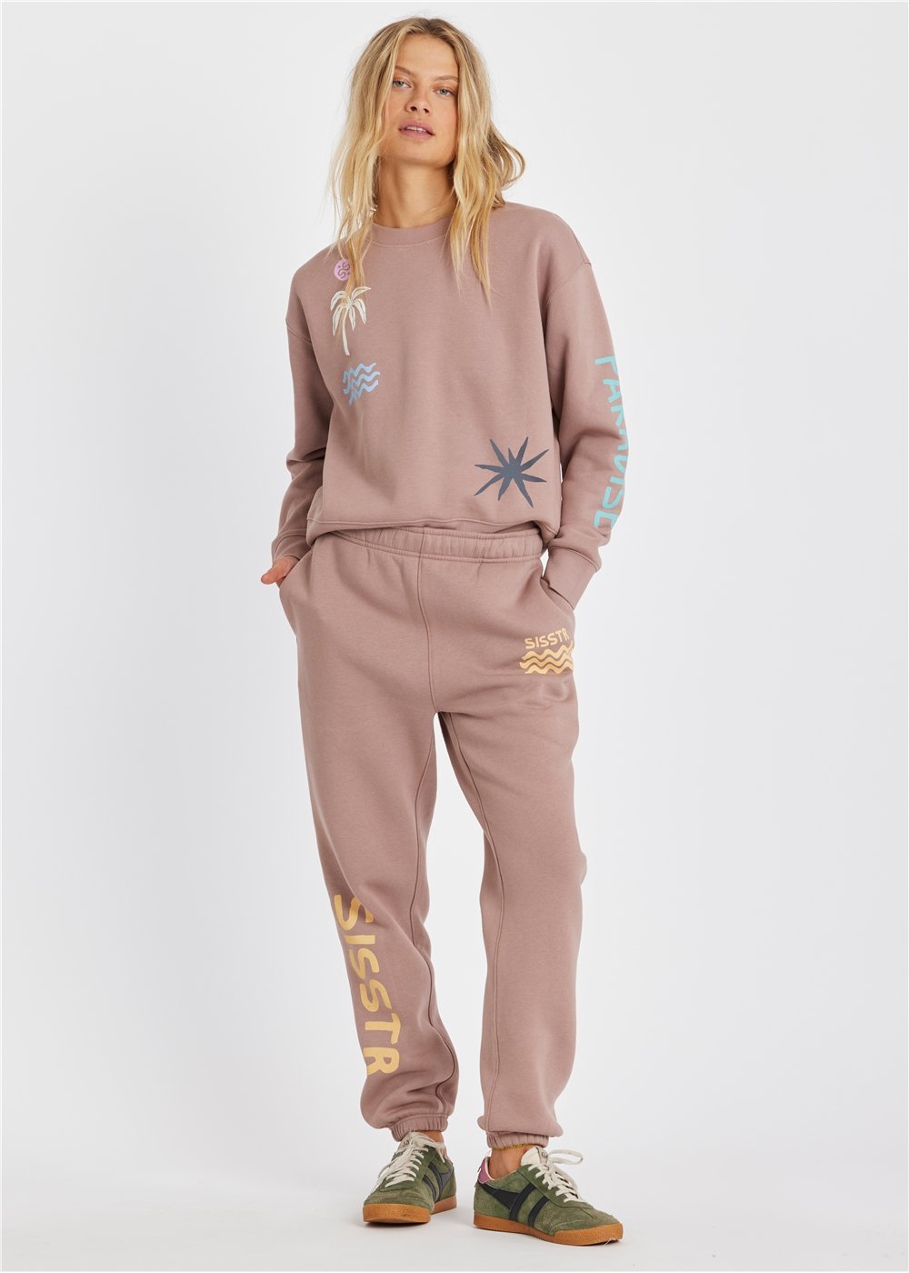 Sisstr Surf Long Sleeve Fleece Crew ladies crew Sisstrevolution sweet clay S