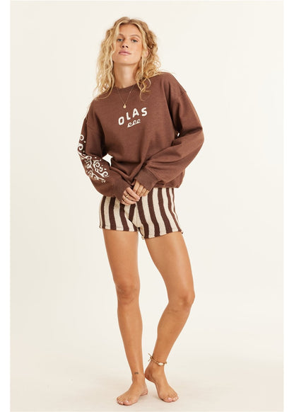 Sisstrevolution Lucia Long Sleeve Fleece Crew ladies crew Sisstrevolution espresso XS