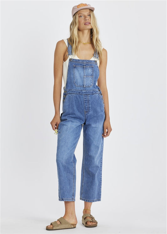 Sisstr Kick Back Woven Overall ladies jump suit Sisstrevolution Faded Indigo S