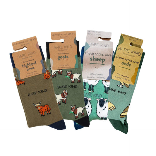 Green Farm Animals Bundle of 4 Bamboo Sock Set Socks Bare Kind