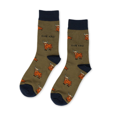 Save the Green Highland Cow Bamboo Socks Socks Bare Kind