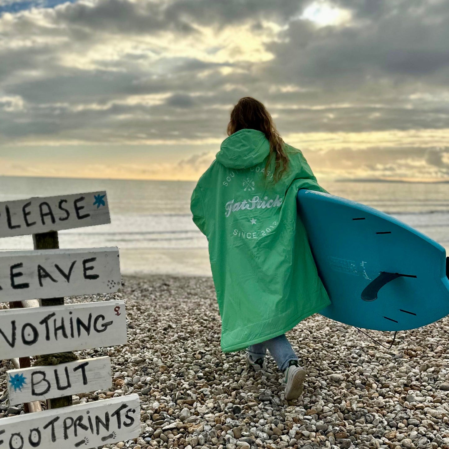 FREE BEANIE | Recycled Fleece Changing Robe “FatWrap” | Waterproof |Beach | Swimming | Surfing | Coat Accessories/Bags FatStick Boards Green & Free Hat Extra large