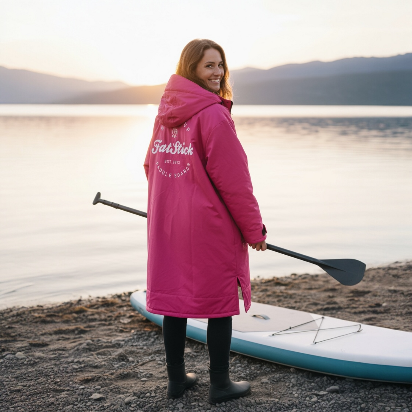 FREE BEANIE | Recycled Fleece Changing Robe “FatWrap” | Waterproof |Beach | Swimming | Surfing | Coat Accessories/Bags FatStick Boards Hot Pink & Free Hat Extra large