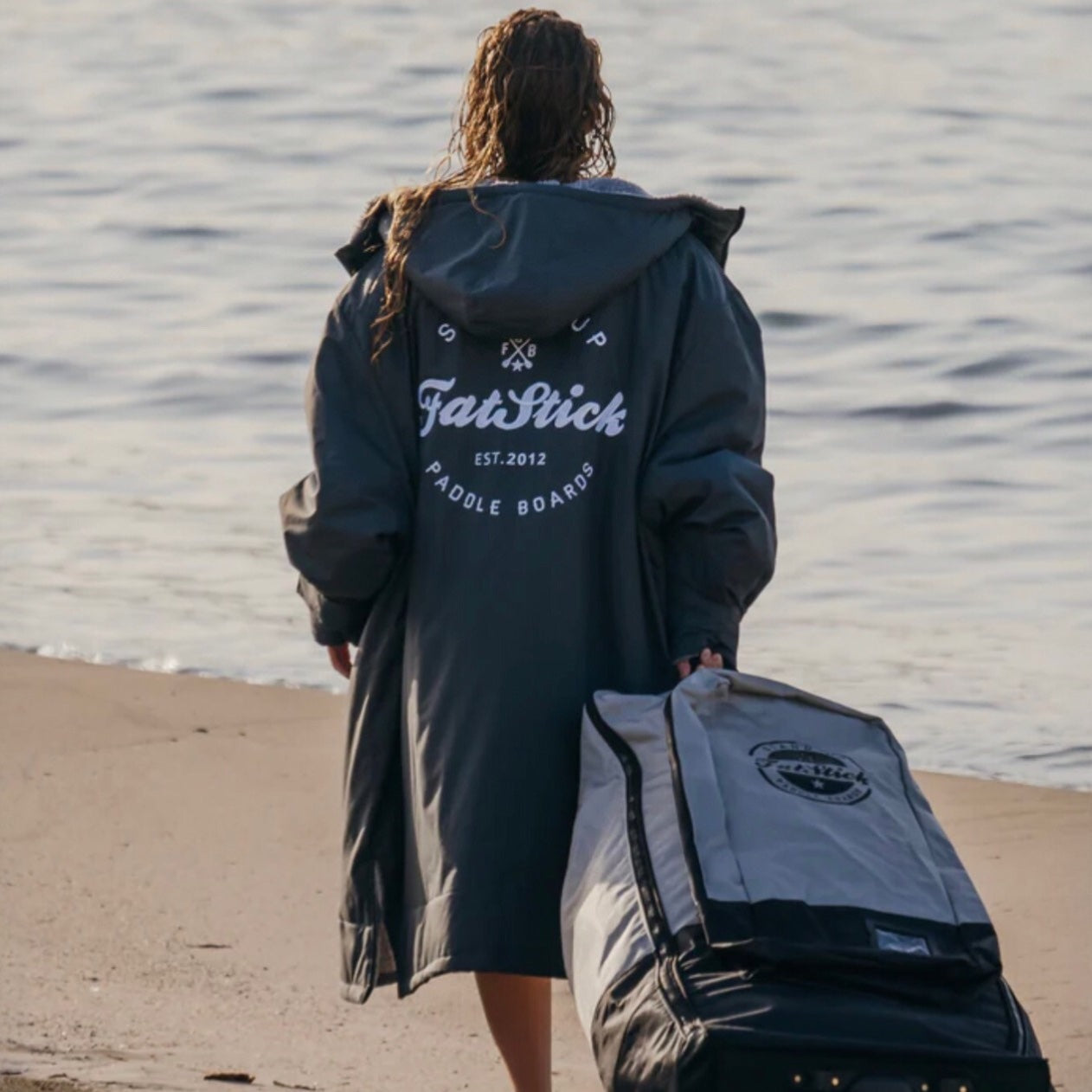 FREE BEANIE | Recycled Fleece Changing Robe “FatWrap” | Waterproof |Beach | Swimming | Surfing | Coat Accessories/Bags FatStick Boards Storm Grey & Free Hat Small