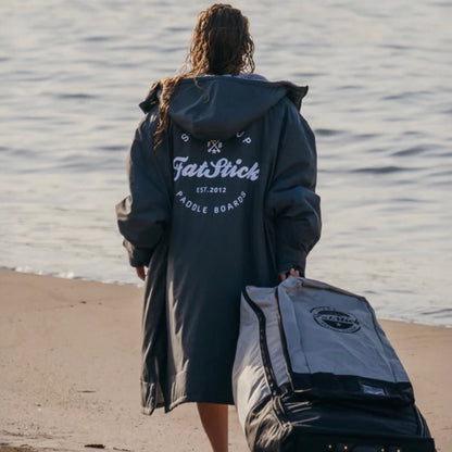 FREE BEANIE | Recycled Fleece Changing Robe “FatWrap” | Waterproof |Beach | Swimming | Surfing | Coat Accessories/Bags FatStick Boards Storm Grey & Free Hat Small