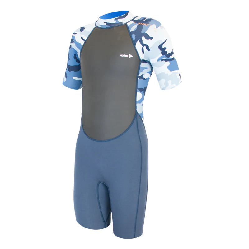 Alder Impact Junior 3/2 Shorty Kids Wetsuit Wetsuit Alder Blue Camo Age 6