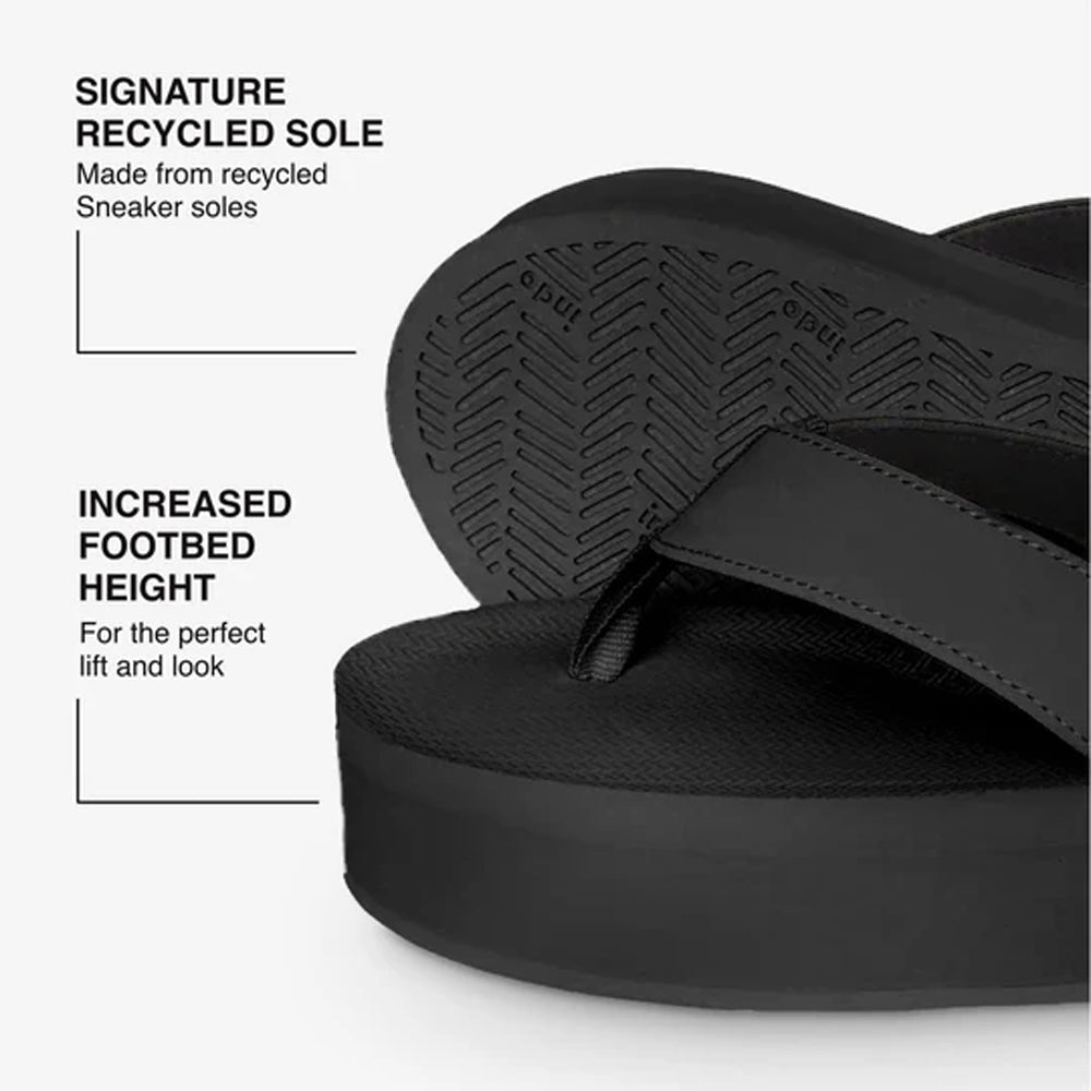 Indosole - Womens Flip Flops - Platform - Black Sandals Indosole