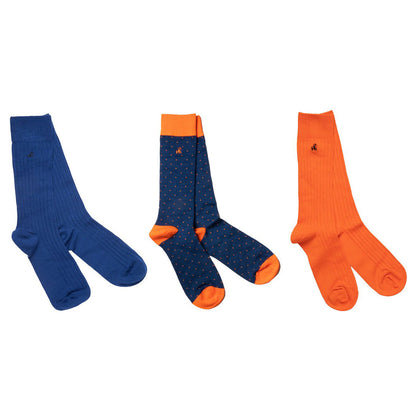 Orange and Blue Sock Box - 3 Pairs of Bamboo Socks (His) Sock Gift Box Swole Panda
