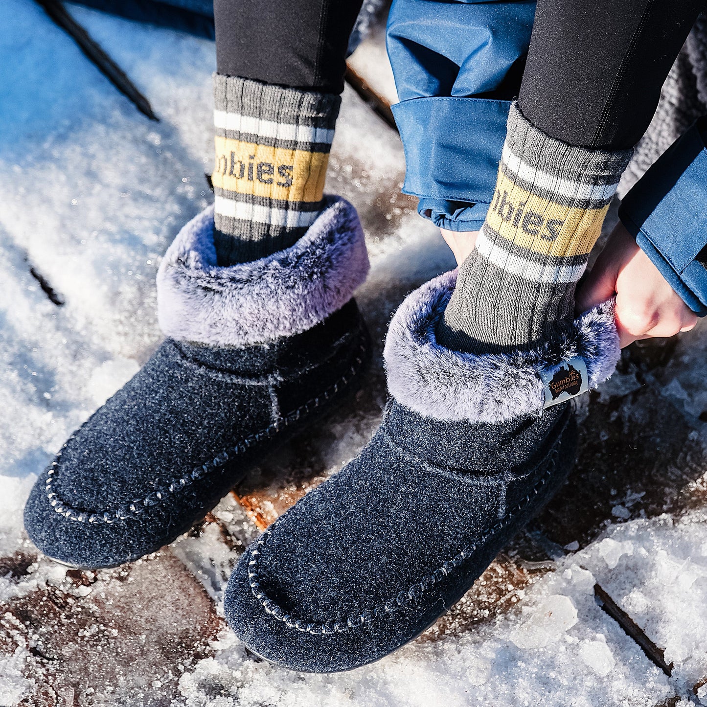 Ossa High - Women's - Navy & Grey Ossa High Slippers Gumbies