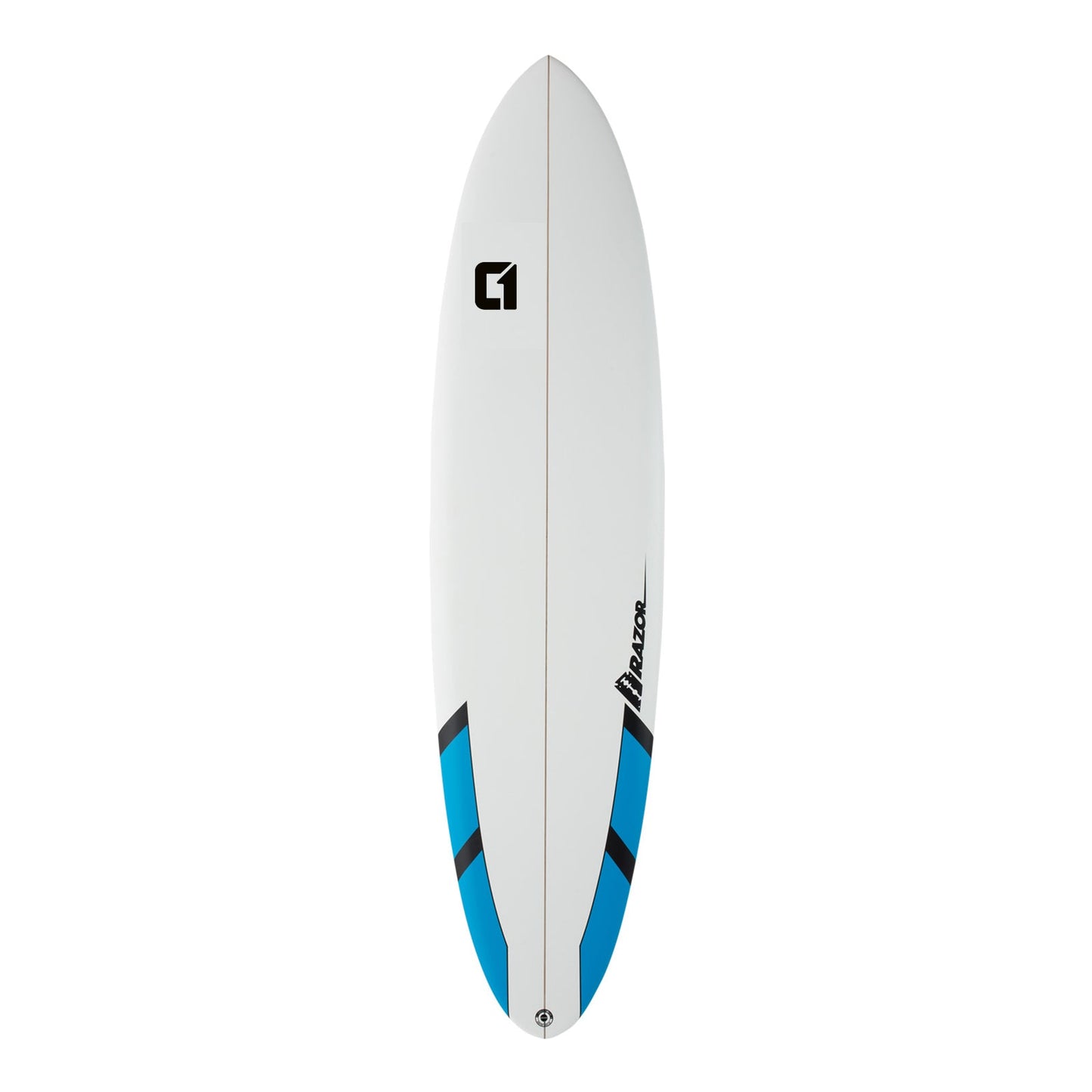 7ft 6 Razor Round Tail Mini Mal Surfboard in Matt Finish Mid Length Mini Mal Circle One Surf Blue