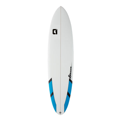 7ft 6 Razor Round Tail Mini Mal Surfboard in Matt Finish Mid Length Mini Mal Circle One Surf Blue