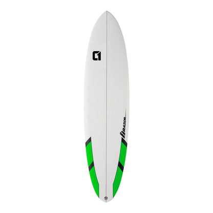 7ft 6 Razor Round Tail Mini Mal Surfboard in Matt Finish Mid Length Mini Mal Circle One Surf Green