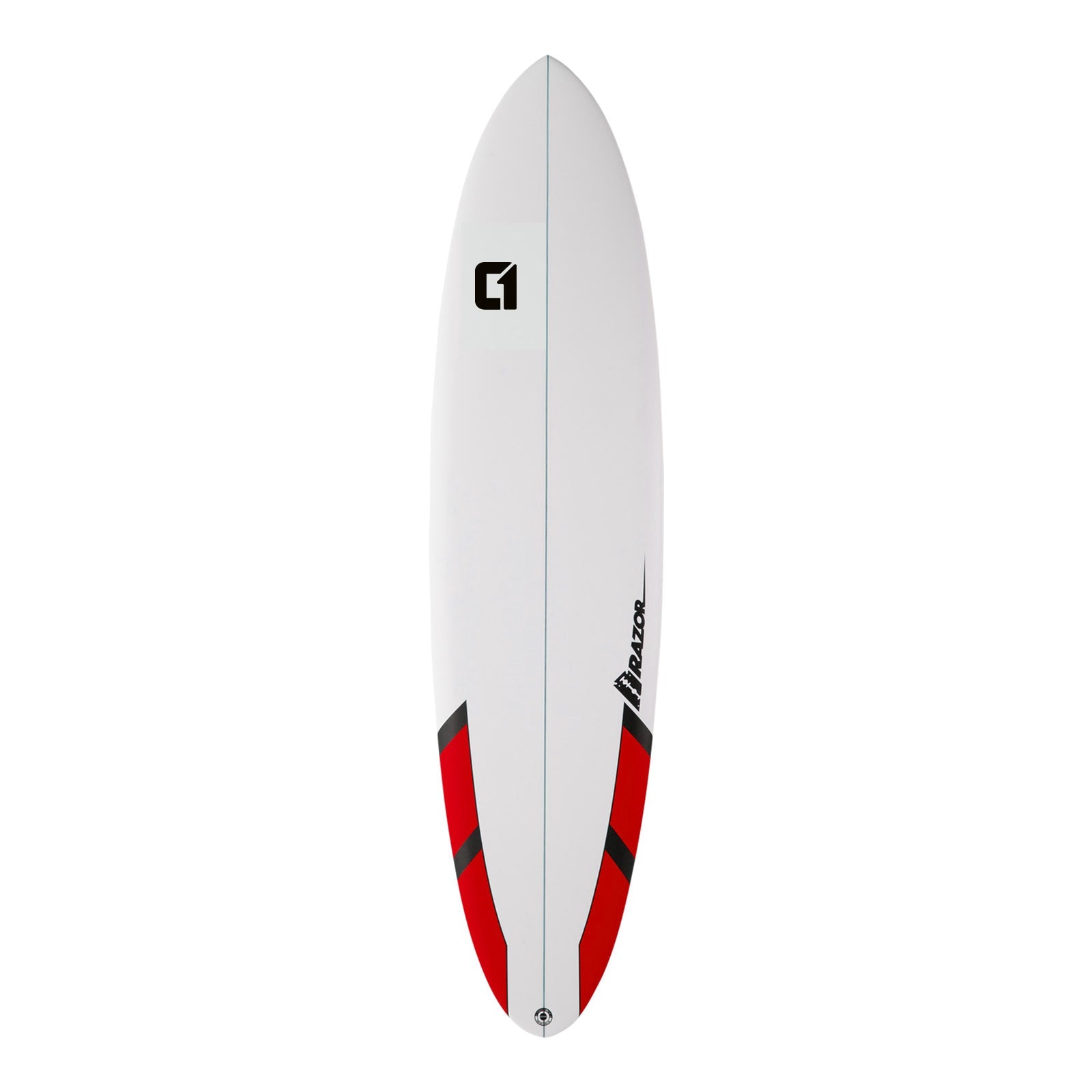 7ft 6 Razor Round Tail Mini Mal Surfboard in Matt Finish Mid Length Mini Mal Circle One Surf Red