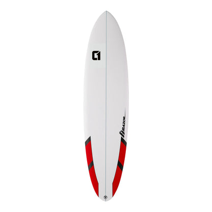 7ft 6 Razor Round Tail Mini Mal Surfboard in Matt Finish Mid Length Mini Mal Circle One Surf Red