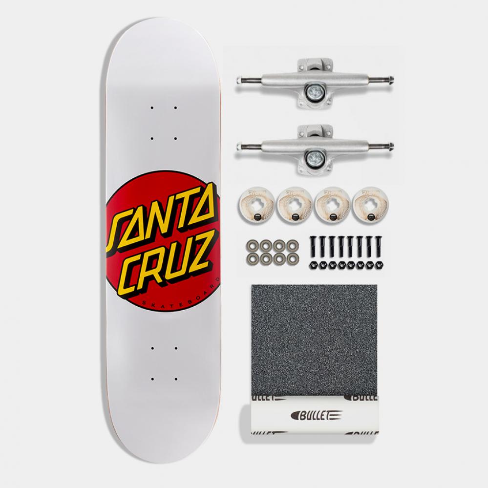 Santa Cruz Complete Skateboard Kit 8" White Classic Dot w/ Bullet & Ricta Street Santa Cruz
