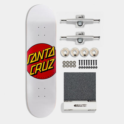 Santa Cruz Complete Skateboard Kit 8" White Classic Dot w/ Bullet & Ricta Street Santa Cruz