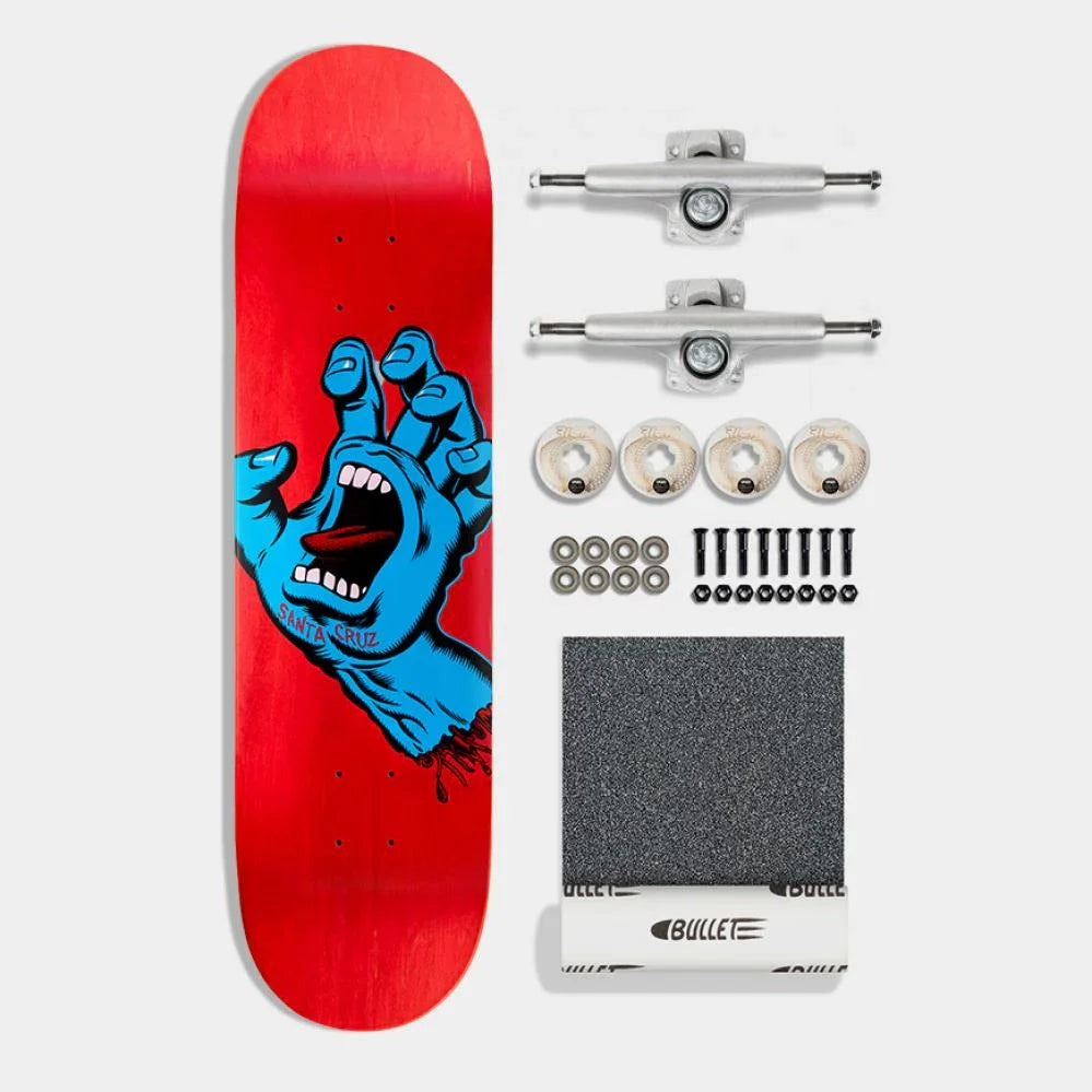 Santa Cruz Complete Skateboard Kit 8" Red Screaming Hand w/ Bullet & Ricta Street Santa Cruz