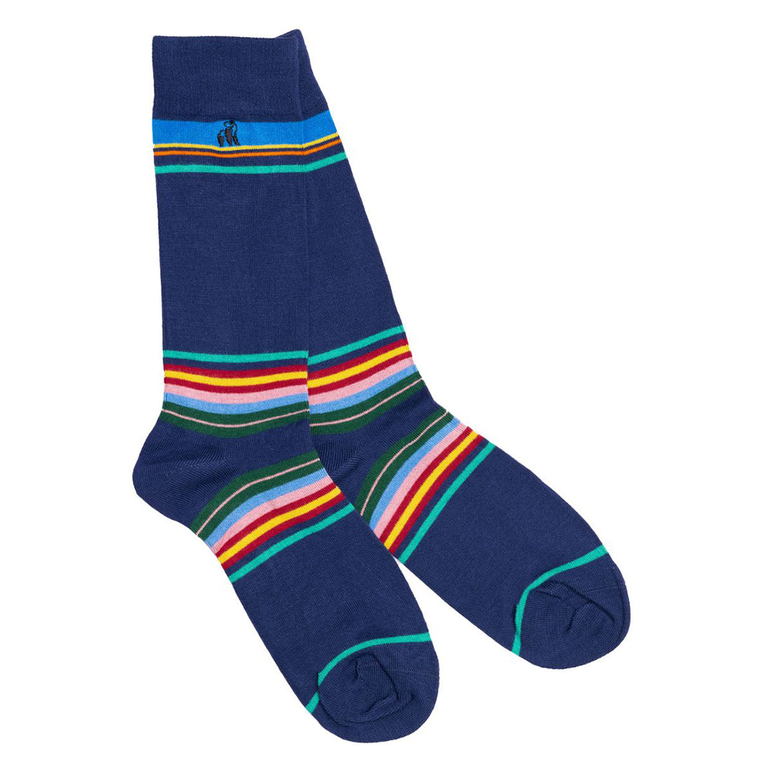 Royal Blue Multi Stripe Bamboo Socks Socks Swole Panda