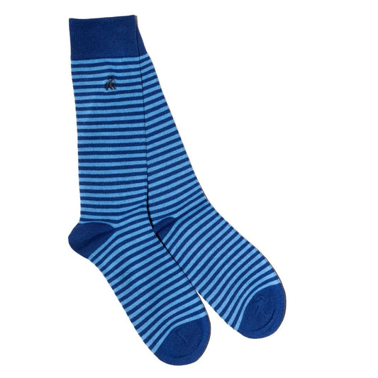 Sky Blue Narrow Striped Bamboo Socks Socks Swole Panda