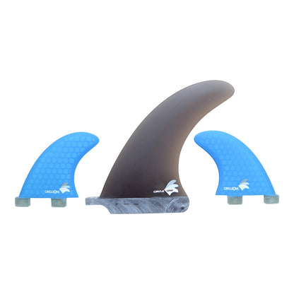6inch Centre Fin Smokey Fibreglass + 2 Honeycomb side fins (FCS compatible) Surfboard Fins Circle One Surf Blue