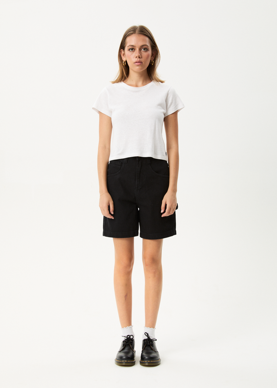 Afends Emilie- Denim Workwear Short - washed black ladies shorts AFENDS