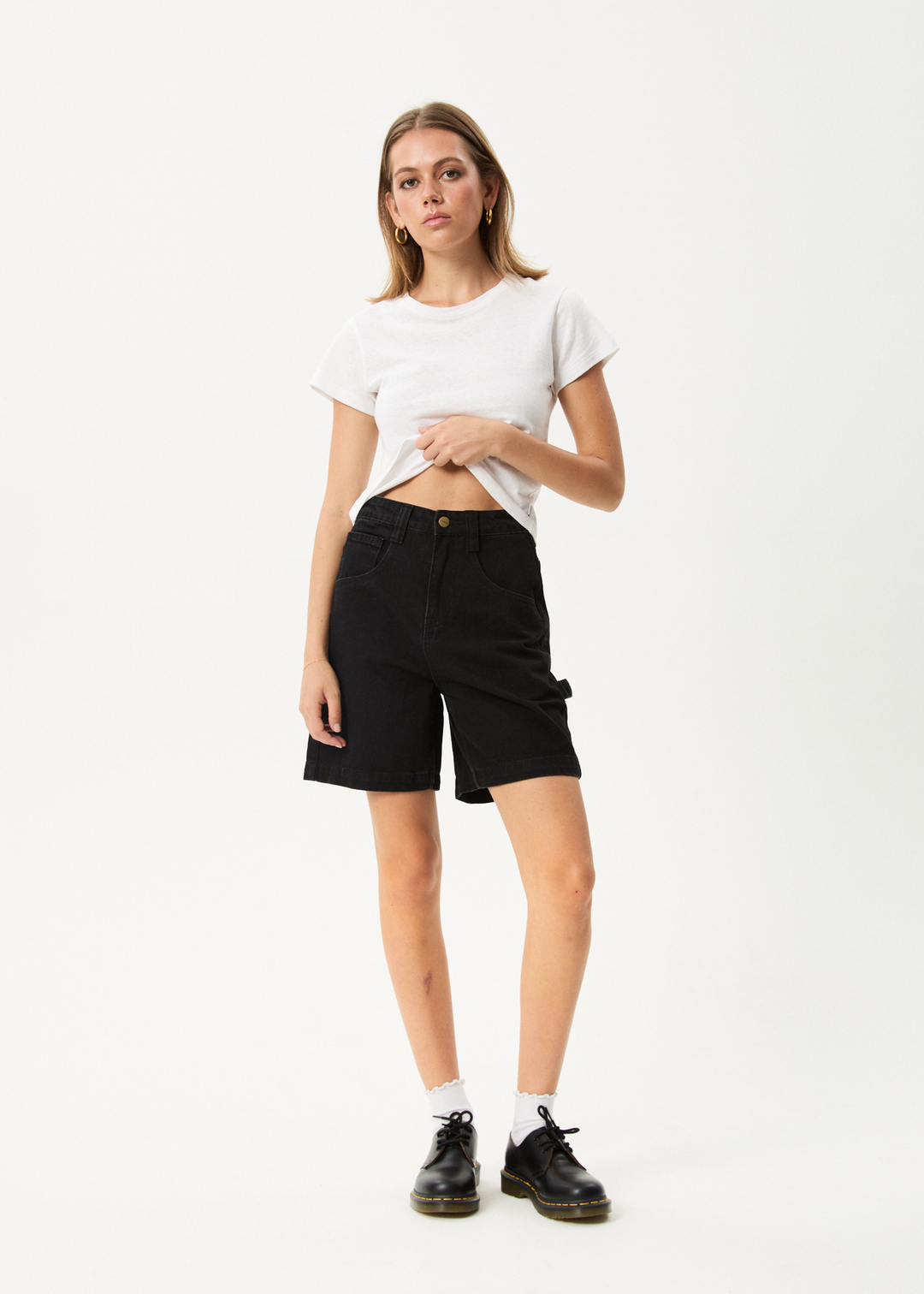 Afends Emilie- Denim Workwear Short - washed black ladies shorts AFENDS