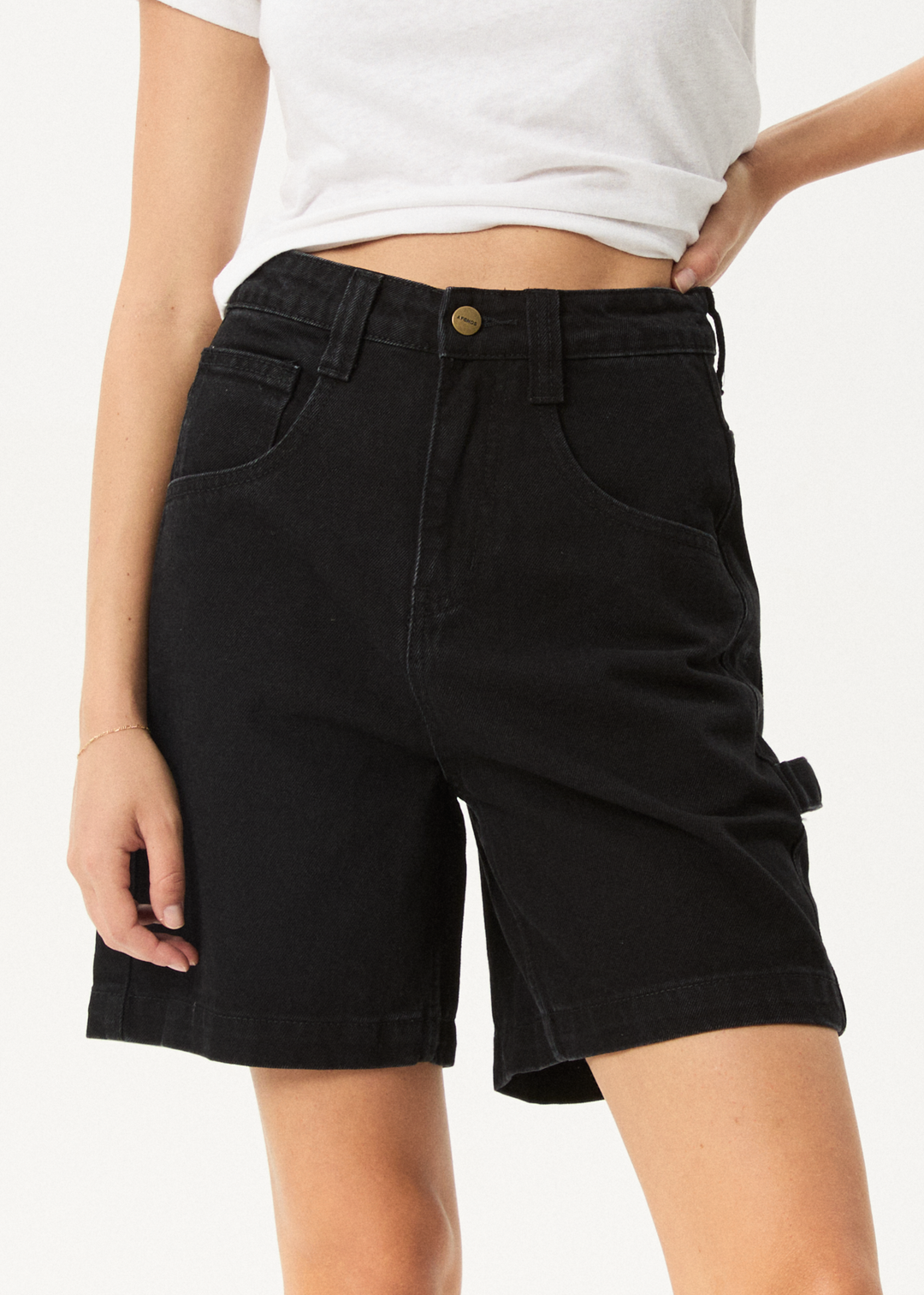 Afends Emilie- Denim Workwear Short - washed black ladies shorts AFENDS