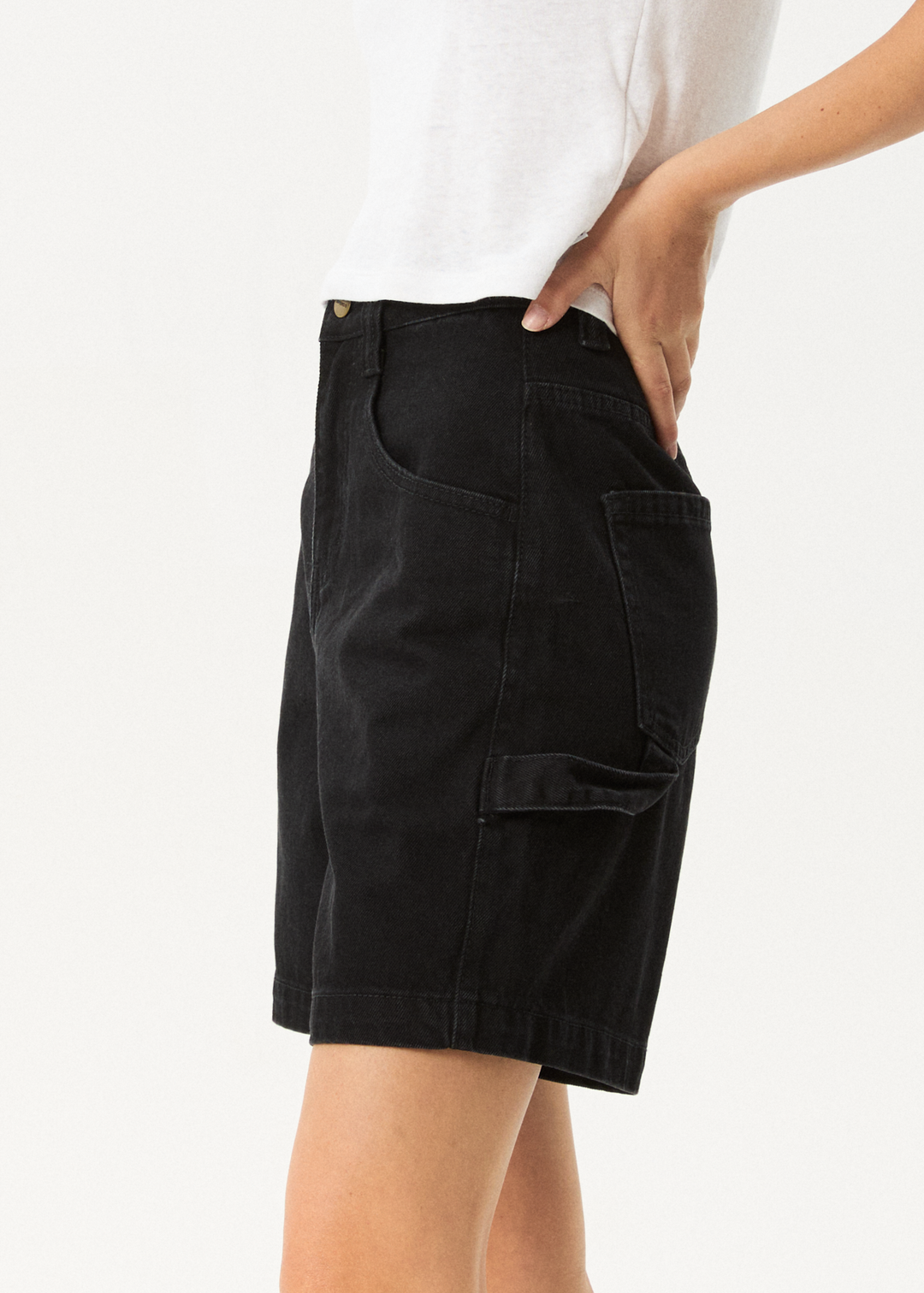 Afends Emilie- Denim Workwear Short - washed black ladies shorts AFENDS