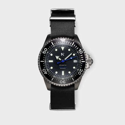 'Atlantic' Dive Watch (40mm) | Seal Black NATO Watches Rotate North