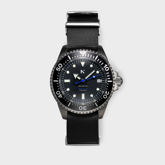 'Atlantic' Dive Watch (40mm) | Seal Black NATO Watches Rotate North
