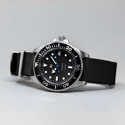 'Atlantic' Dive Watch (40mm) | Seal Black NATO Watches Rotate North
