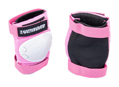 Venom Triple Knee/Elbow/Wrist Pad Set - Pink White Pads Venom Skateboards