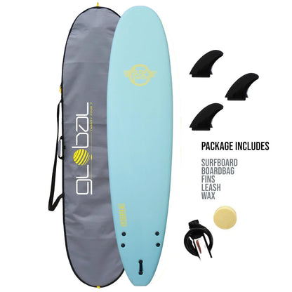 Surfworx Banshee Ice Mint Mini Mal Soft Surfboard 7ft 6 Starter Package