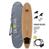 California Board Company CBC Mini Mal Soft Surfboard 8ft Package - Wood Grain - Bob Gnarly Surf