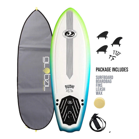 California Board Company CBC Sushi Fish Foam Surfboard 5ft 8 Package Green/Blue - Bob Gnarly Surf