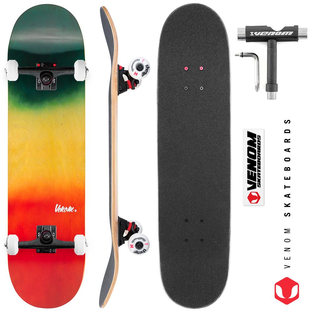 Venom Core Complete Built Skateboard - Rasta/Black - 8.0" Complete Venom Skateboards