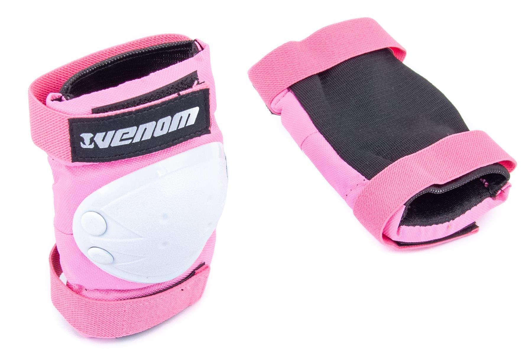 Venom Triple Knee/Elbow/Wrist Pad Set - Pink White Pads Venom Skateboards