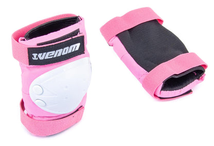 Venom Triple Knee/Elbow/Wrist Pad Set - Pink White Pads Venom Skateboards