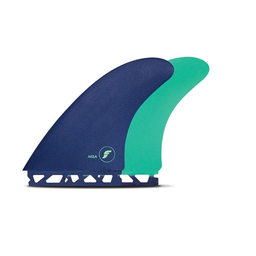 Futures Akila Fiberglass Twin Fin Blue Green - Bob Gnarly Surf