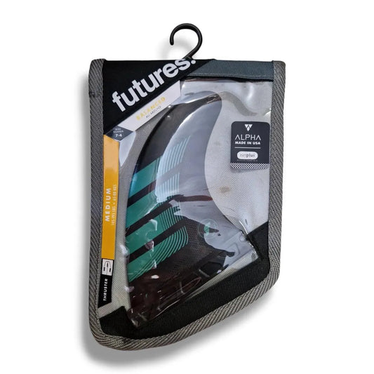 Futures F6 Alpha Size Medium Teal Carbon Thruster Fin Set - Bob Gnarly Surf