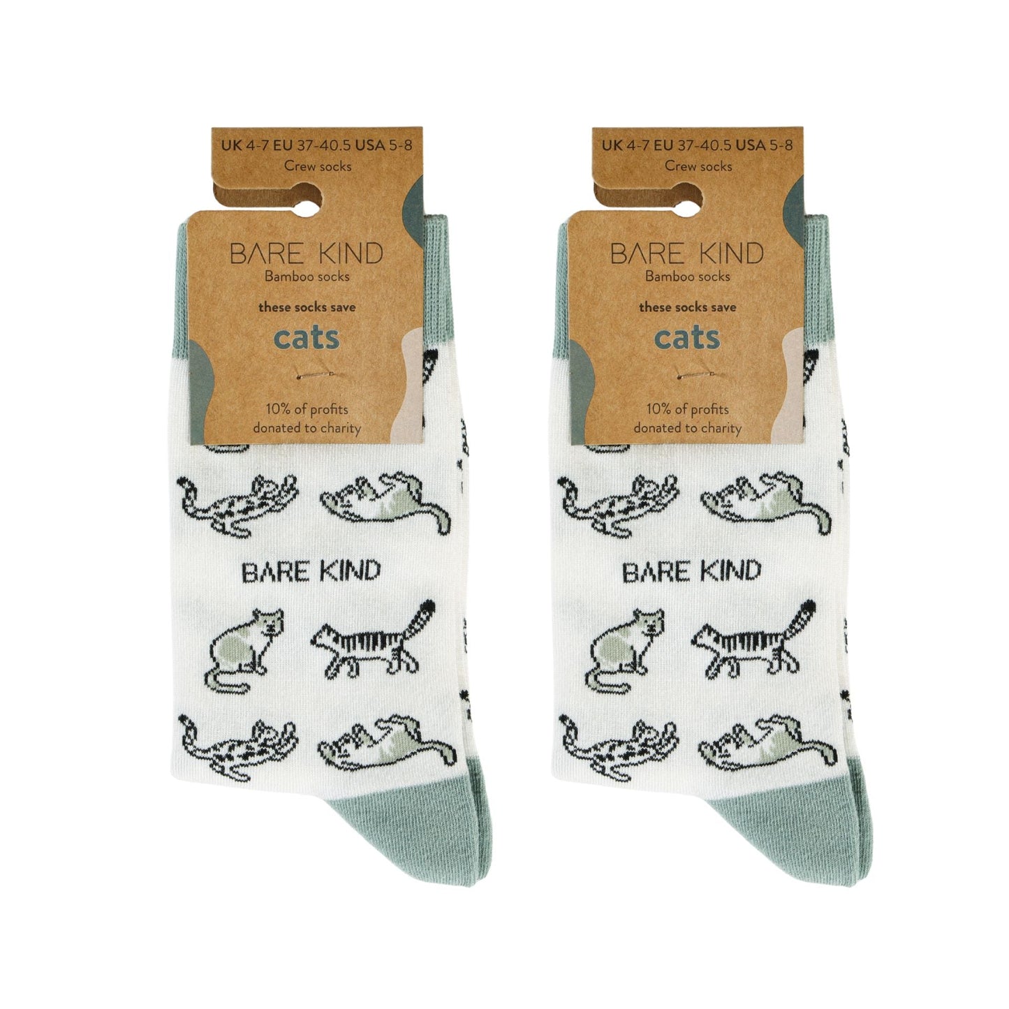 Green Cat Pet Pair Bamboo Sock Set Socks Bare Kind
