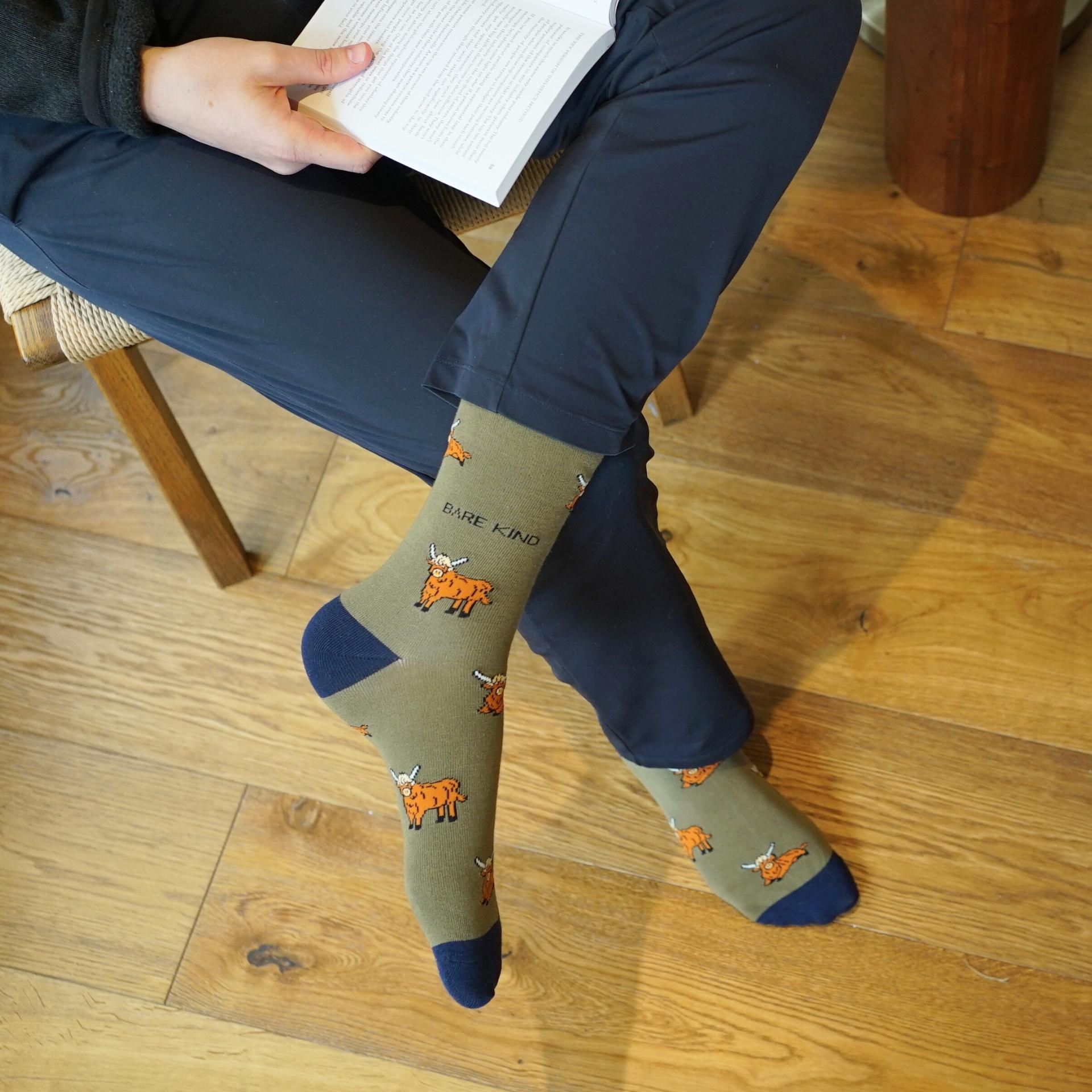 Save the Green Highland Cow Bamboo Socks Socks Bare Kind