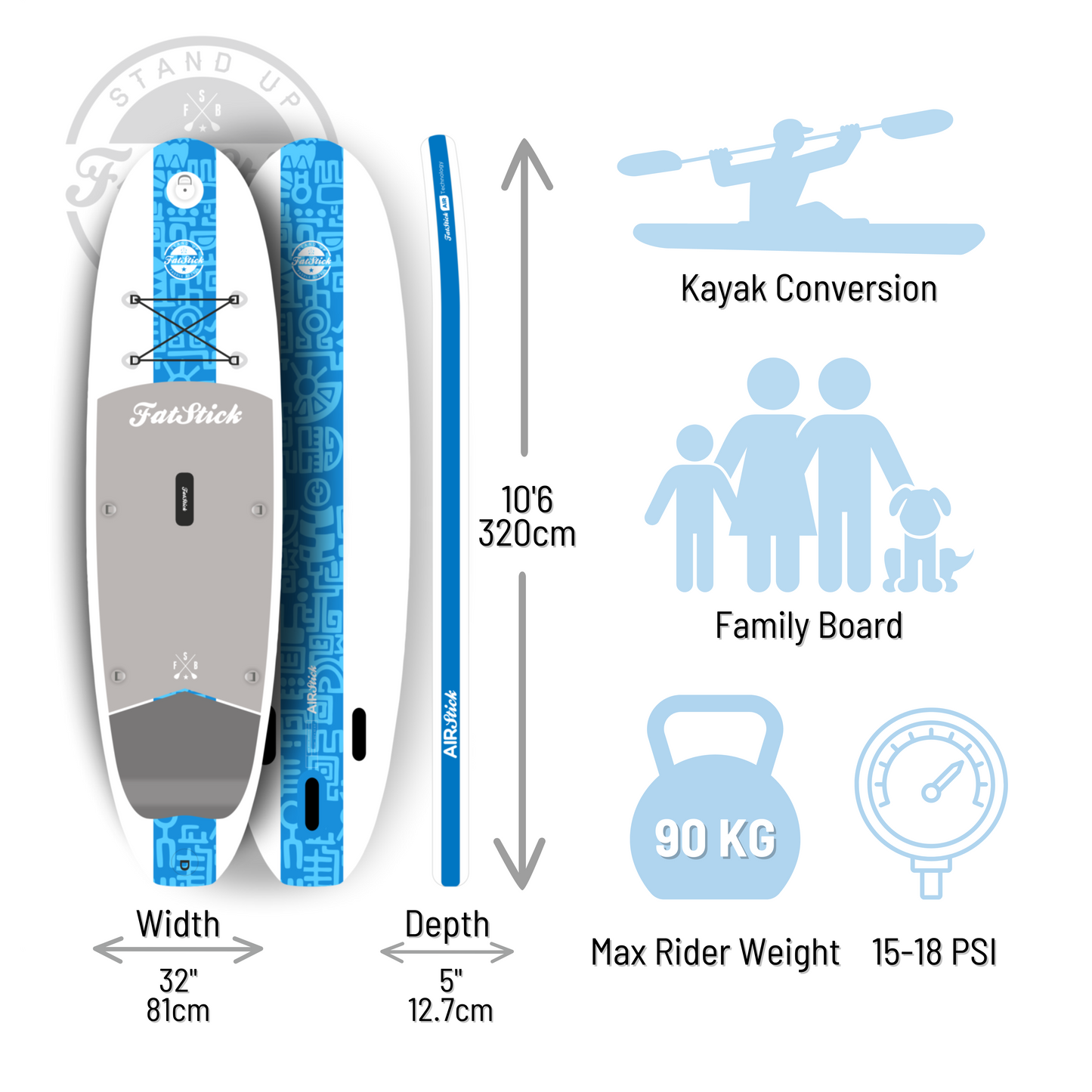 AirStick 10'6 Inflatable Stand Up Paddle Board SUP | With Seat SUPs FatStick Boards