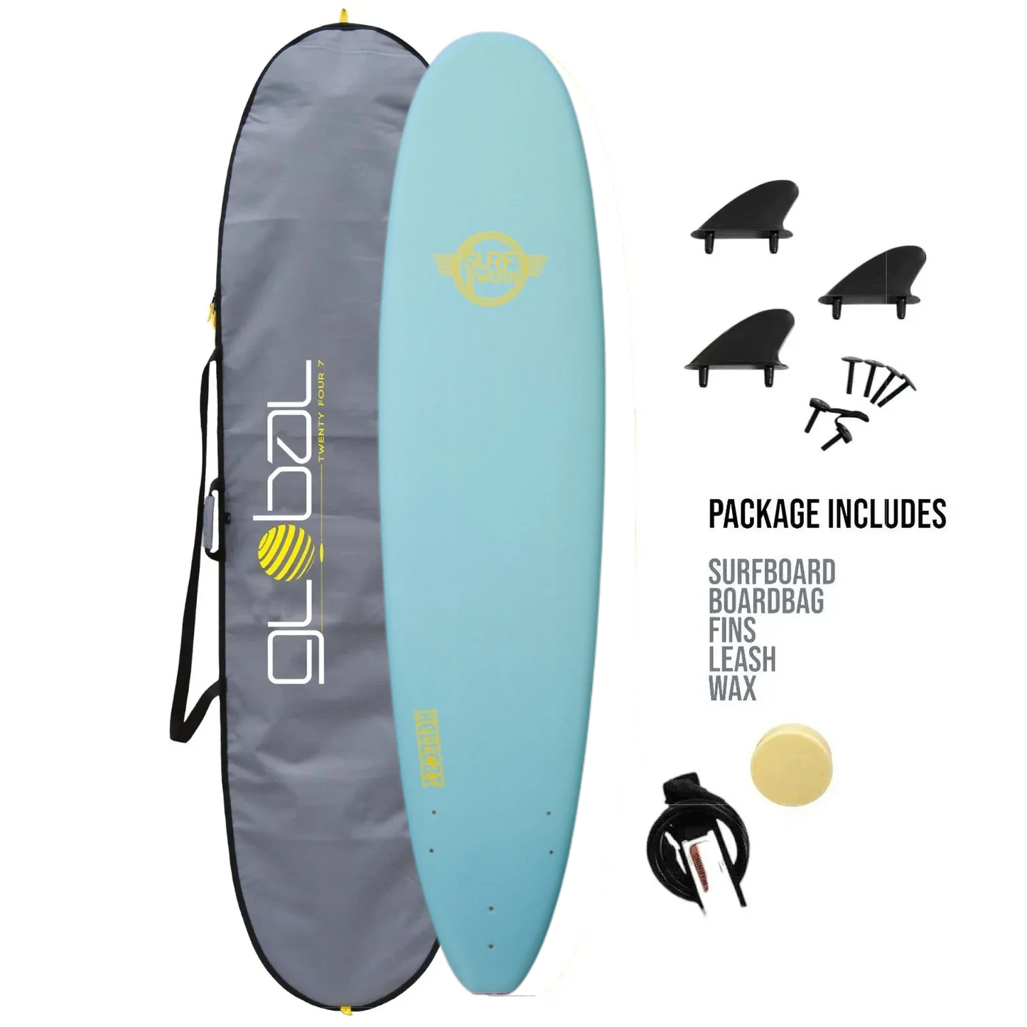 Surfworx Hellcat Mini Mal Foam surfboard 8ft 0 Ice Mint Package 8'0 Foamie Surfboard Surfworx 8'0 Ice Mint